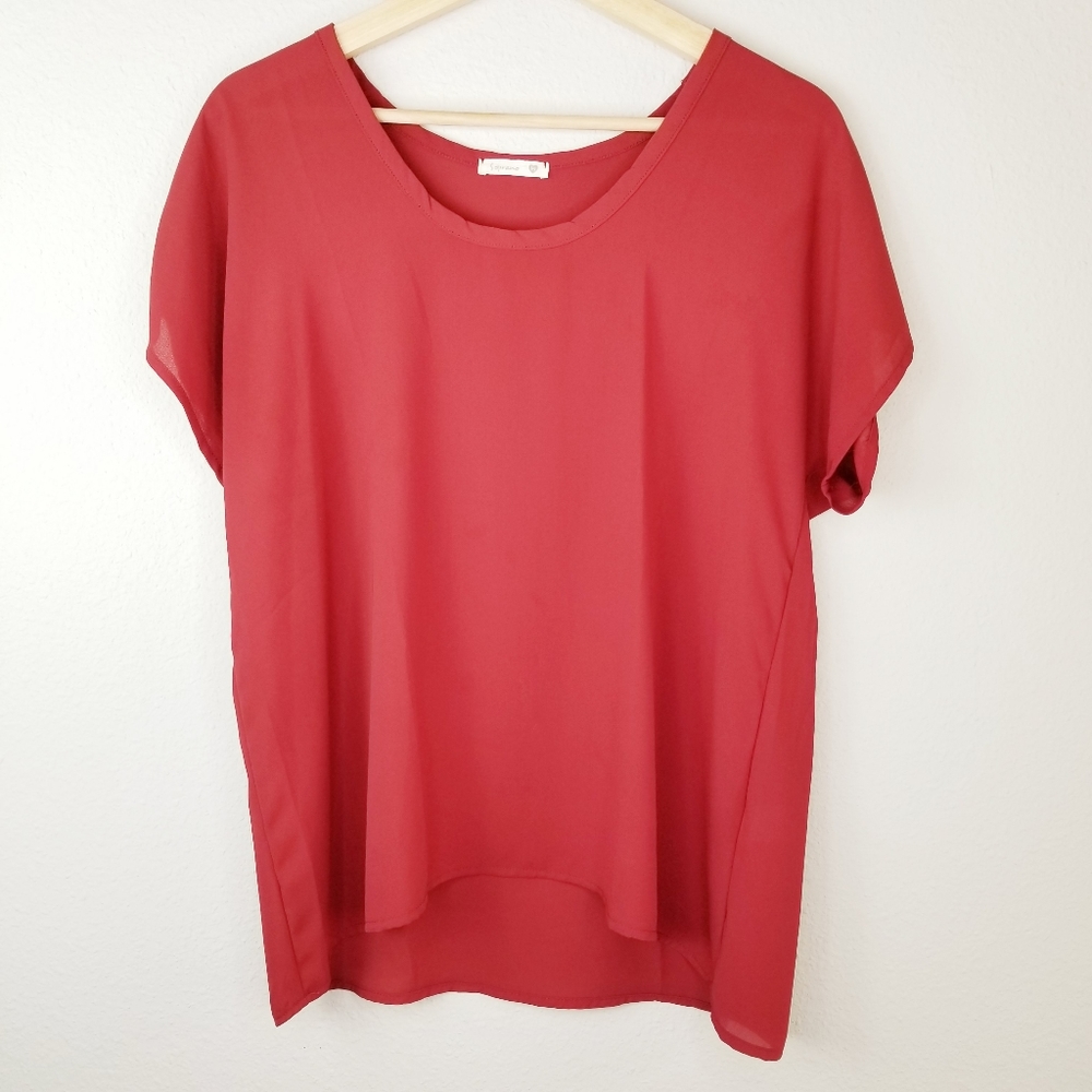 Soprano Short Sleeve Blouse Top Burgundy